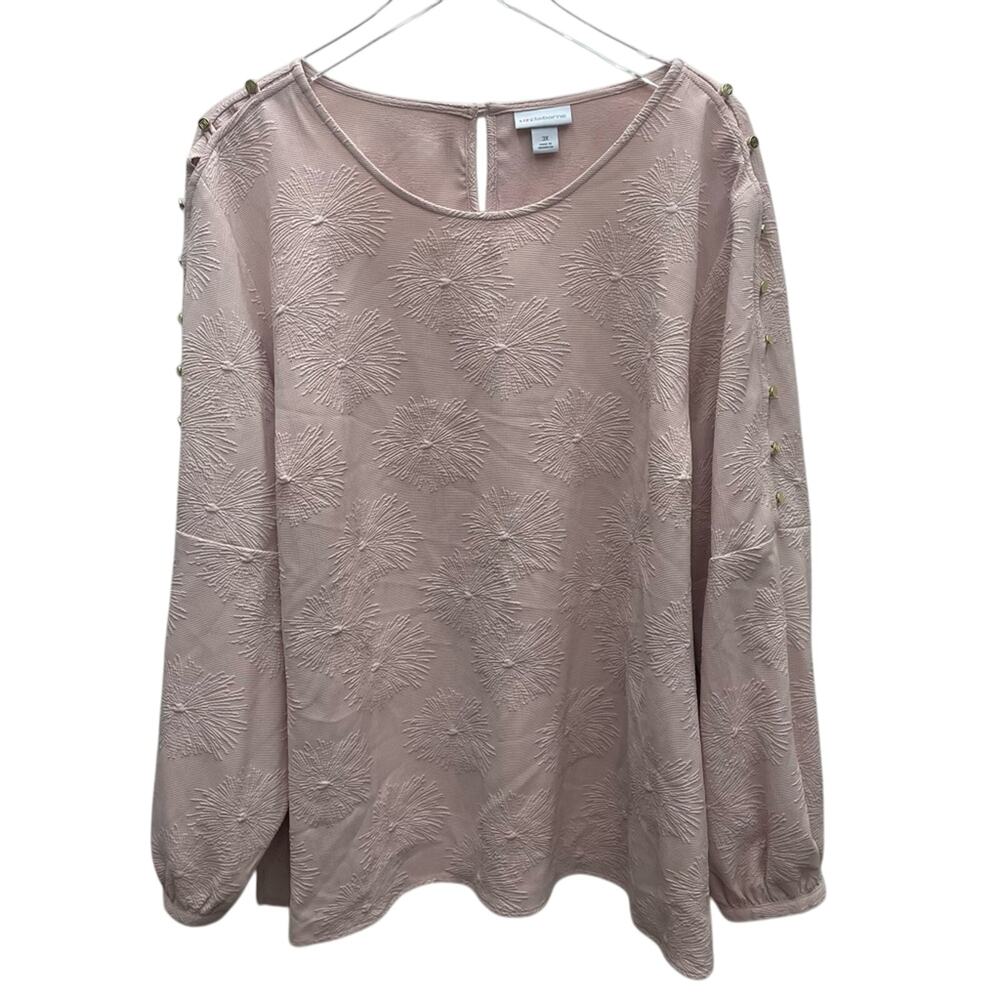 Liz Claiborne Blush Pink Knit Top Dandelion Embossed Button Shoulders Size 3X